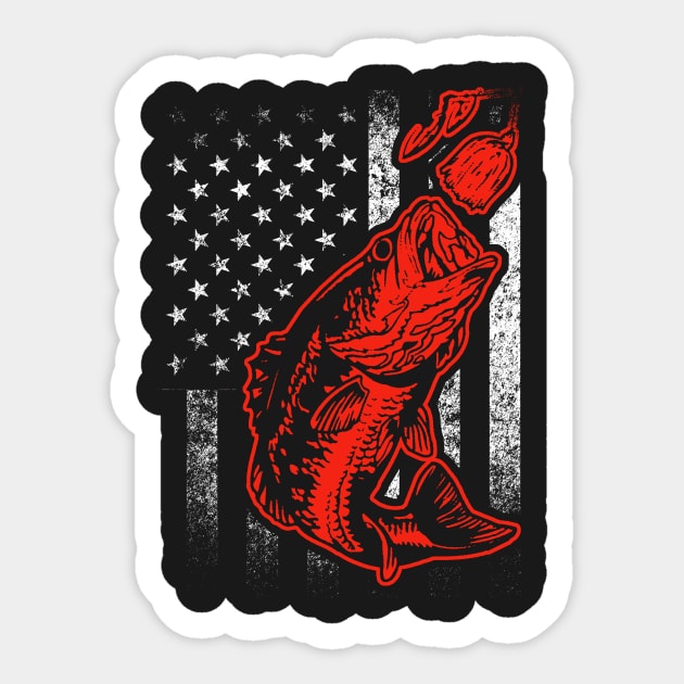 Bass Fishing Lure and American Flag T-shirt Sticker by JerkyFellas